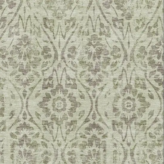 Artichoke Green And Beige Floral Washable Area Rug With UV Protection Photo 3