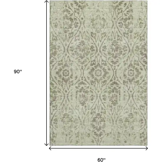 Artichoke Green And Beige Floral Washable Area Rug With UV Protection Photo 9