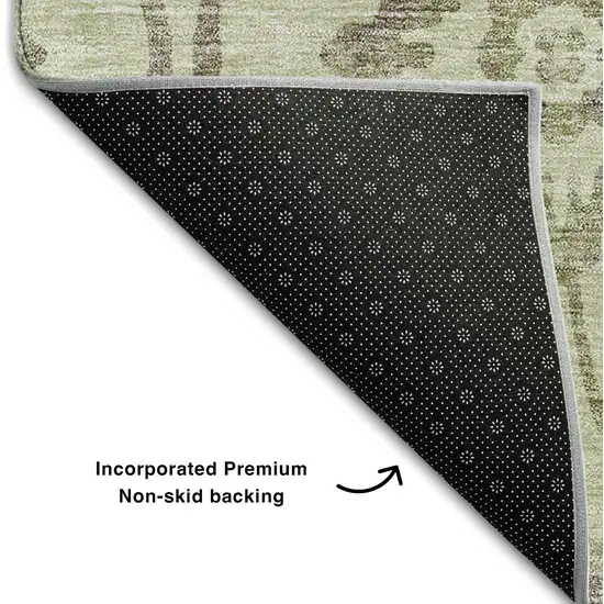 Artichoke Green And Beige Floral Washable Area Rug With UV Protection Photo 7