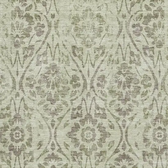 Artichoke Green And Beige Floral Washable Area Rug With UV Protection Photo 3