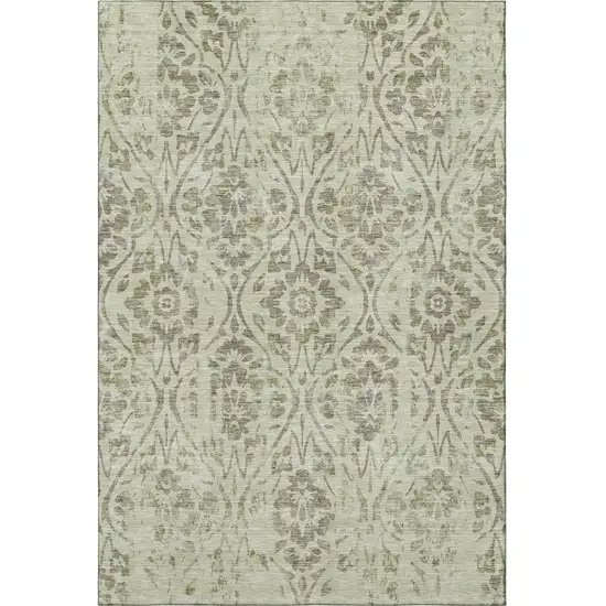 Artichoke Green And Beige Floral Washable Area Rug With UV Protection Photo 3