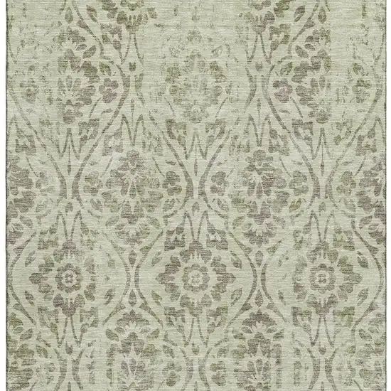 Artichoke Green And Beige Floral Washable Area Rug With UV Protection Photo 4