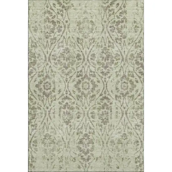 Artichoke Green And Beige Floral Washable Area Rug With UV Protection Photo 1