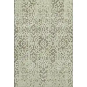 Photo of Artichoke Green And Beige Floral Washable Area Rug With UV Protection
