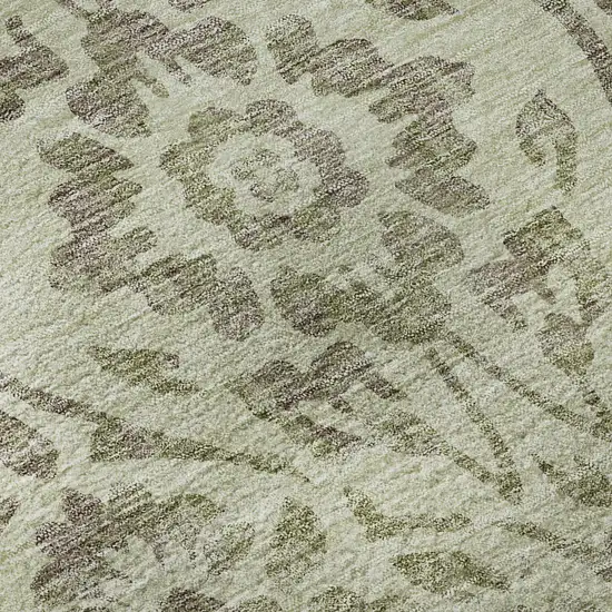 Artichoke Green And Beige Floral Washable Area Rug With UV Protection Photo 9