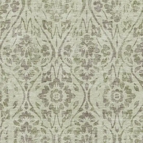 Artichoke Green And Beige Floral Washable Area Rug With UV Protection Photo 3