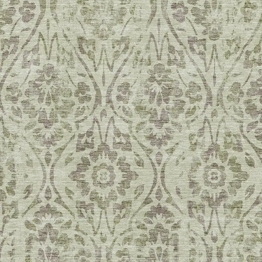 Artichoke Green And Beige Floral Washable Area Rug With UV Protection Photo 3