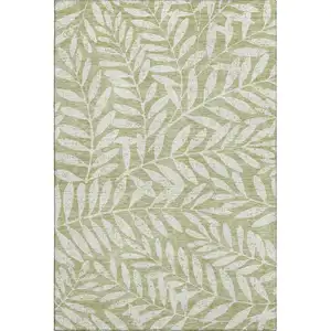 Photo of Artichoke Green And Beige Floral Washable Area Rug With UV Protection