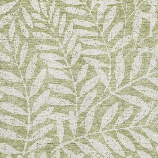 Artichoke Green And Beige Floral Washable Area Rug With UV Protection Photo 3