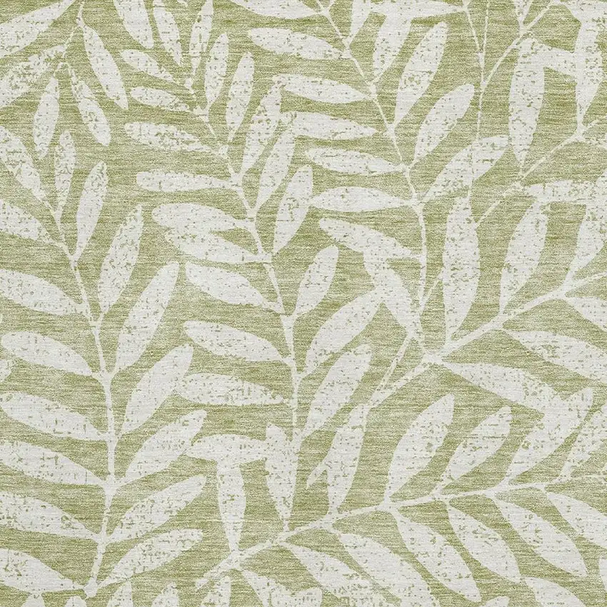 Artichoke Green And Beige Floral Washable Area Rug With UV Protection Photo 3