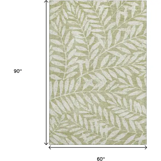 Artichoke Green And Beige Floral Washable Area Rug With UV Protection Photo 9