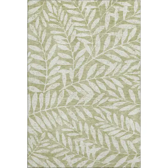 Artichoke Green And Beige Floral Washable Area Rug With UV Protection Photo 1