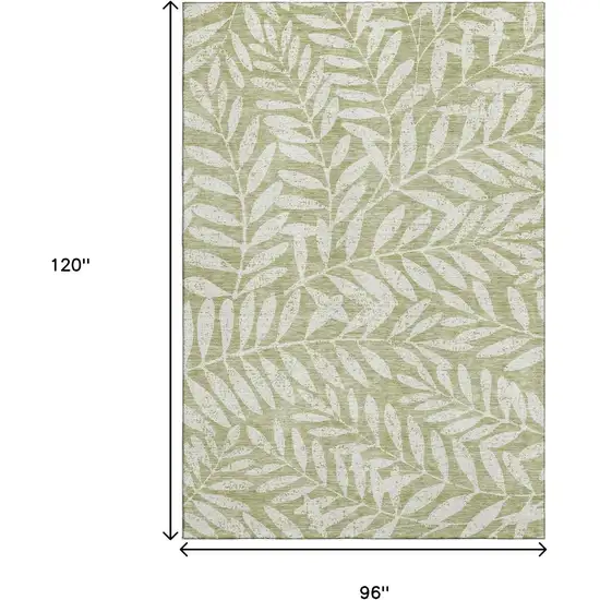 Artichoke Green And Beige Floral Washable Area Rug With UV Protection Photo 9