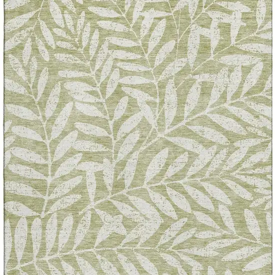 Artichoke Green And Beige Floral Washable Area Rug With UV Protection Photo 4