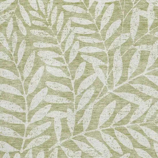 Artichoke Green And Beige Floral Washable Area Rug With UV Protection Photo 3