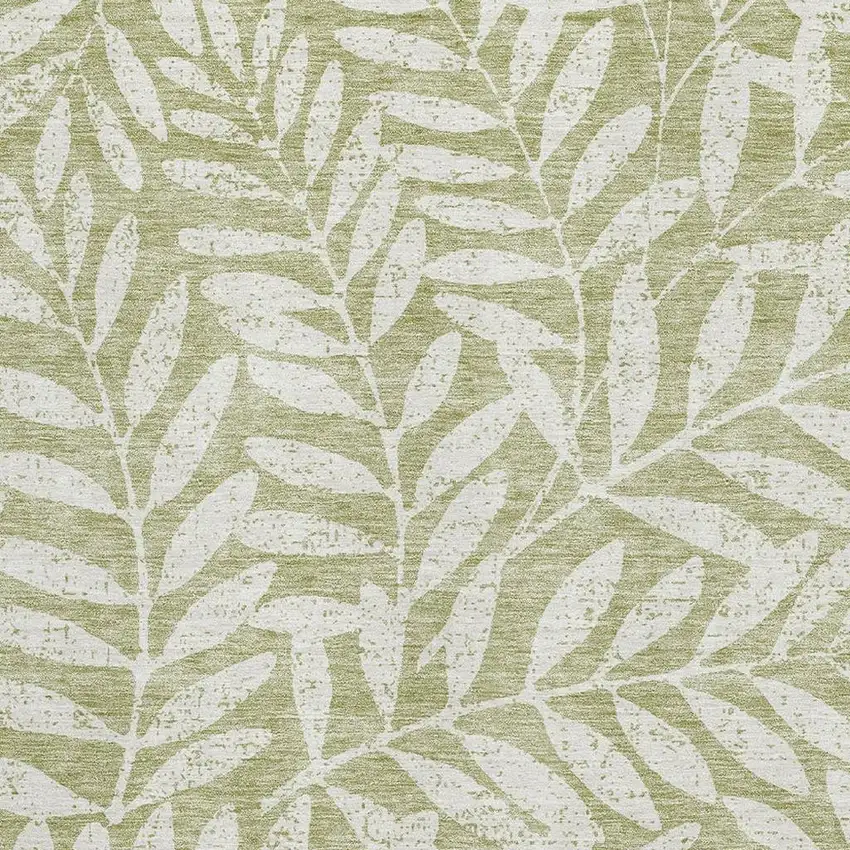 Artichoke Green And Beige Floral Washable Area Rug With UV Protection Photo 3