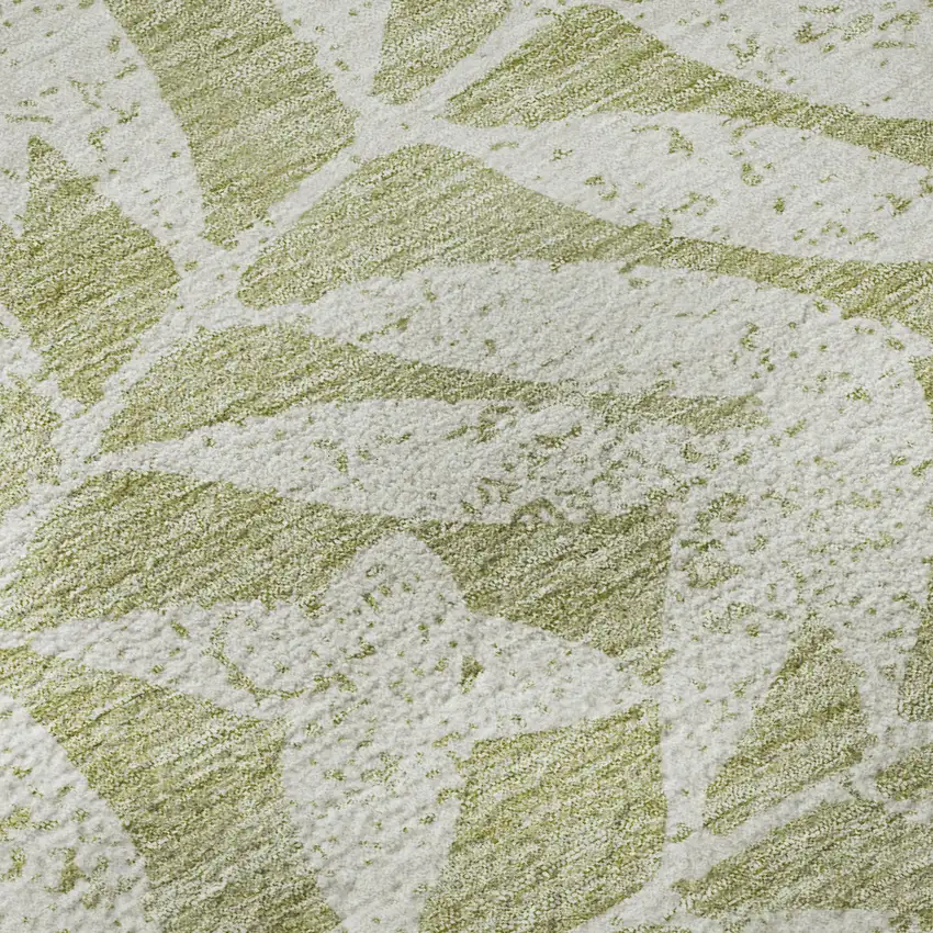 Artichoke Green And Beige Floral Washable Area Rug With UV Protection Photo 9