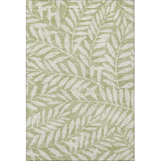 Artichoke Green And Beige Floral Washable Area Rug With UV Protection Photo 3