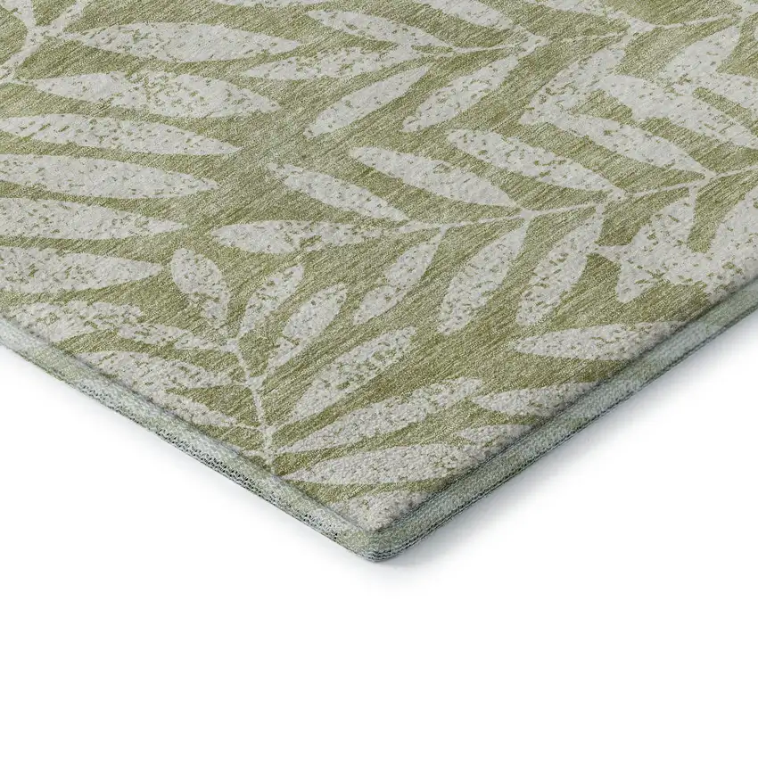 Artichoke Green And Beige Floral Washable Area Rug With UV Protection Photo 7