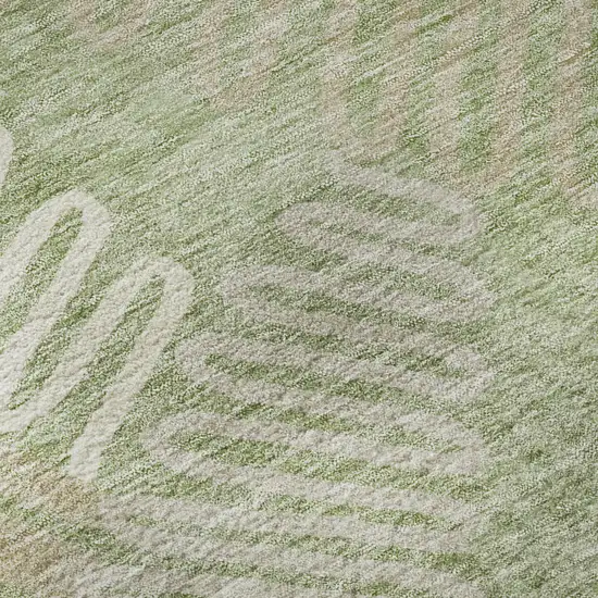 Artichoke Green And Beige Floral Washable Area Rug With UV Protection Photo 9