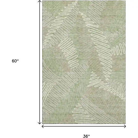 Artichoke Green And Beige Floral Washable Area Rug With UV Protection Photo 3