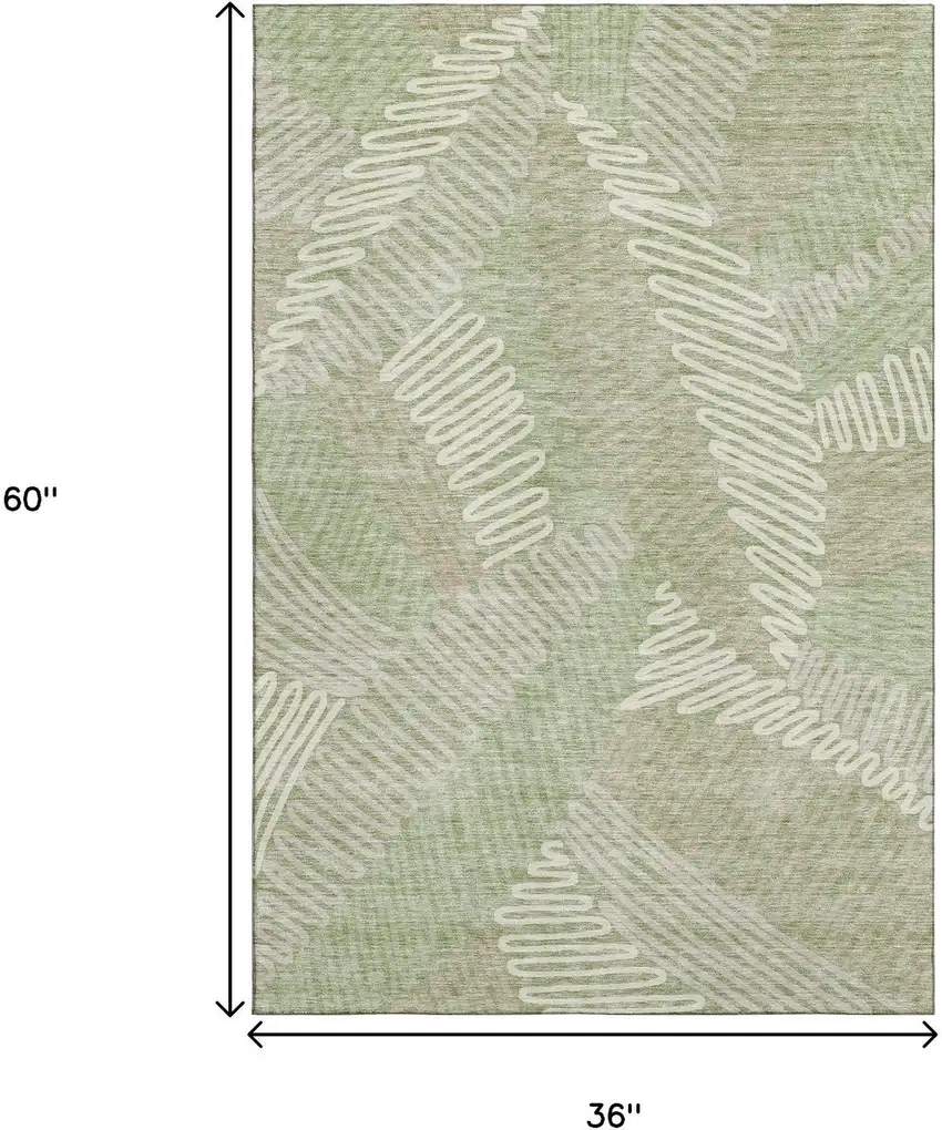 Artichoke Green And Beige Floral Washable Area Rug With UV Protection Photo 3