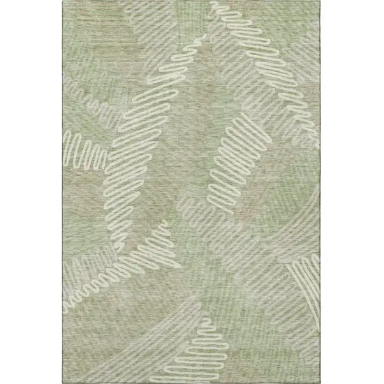 Artichoke Green And Beige Floral Washable Area Rug With UV Protection Photo 3