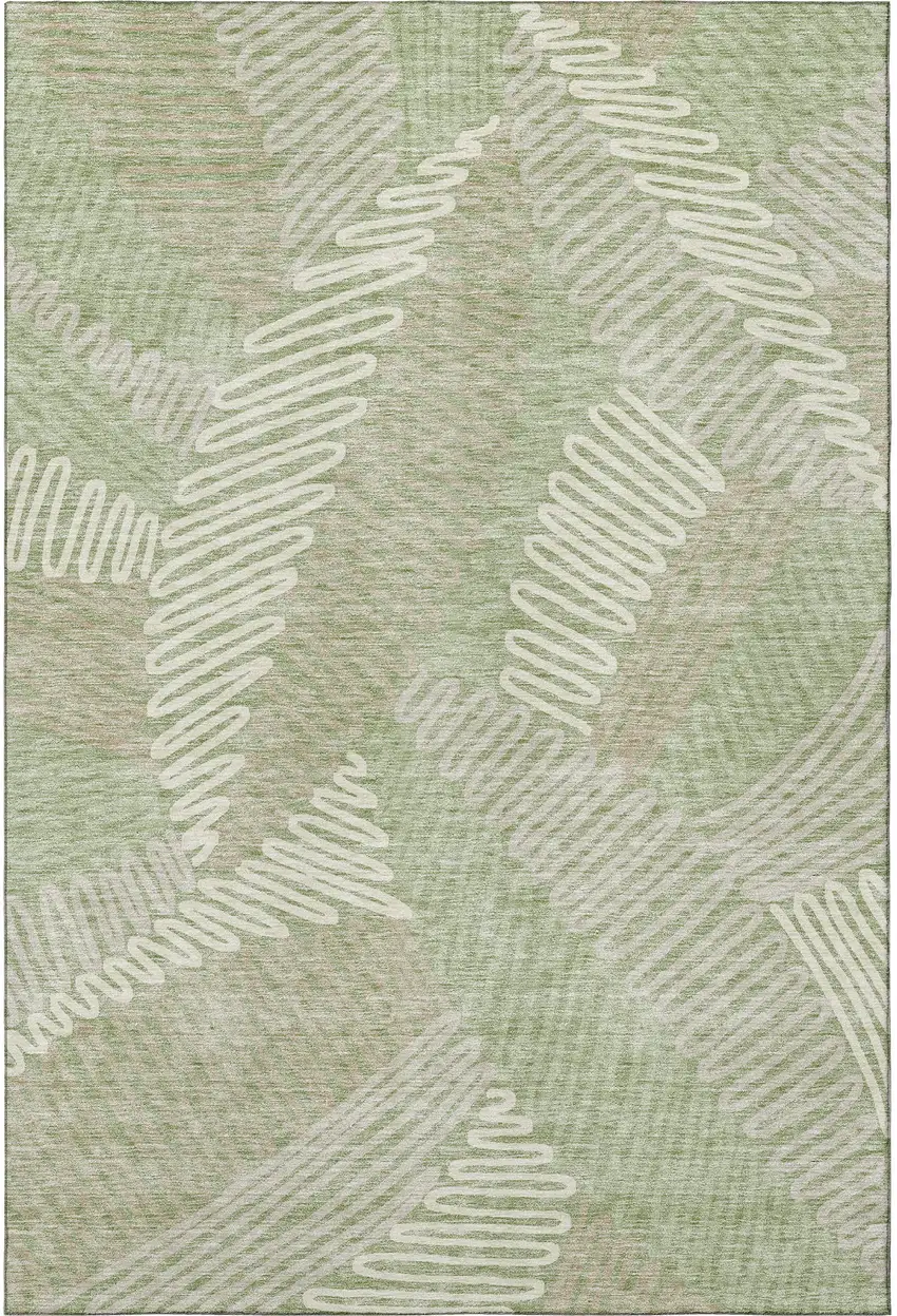 Artichoke Green And Beige Floral Washable Area Rug With UV Protection Photo 3