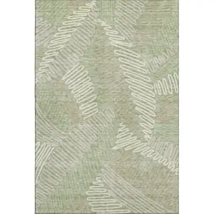 Photo of Artichoke Green And Beige Floral Washable Area Rug With UV Protection