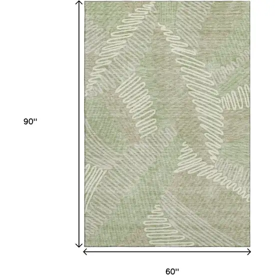 Artichoke Green And Beige Floral Washable Area Rug With UV Protection Photo 3