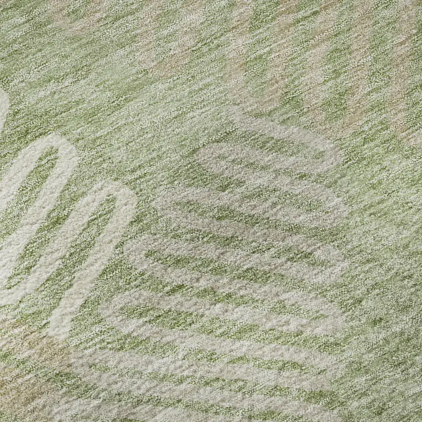 Artichoke Green And Beige Floral Washable Area Rug With UV Protection Photo 9