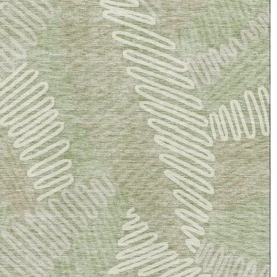 Artichoke Green And Beige Floral Washable Area Rug With UV Protection Photo 3