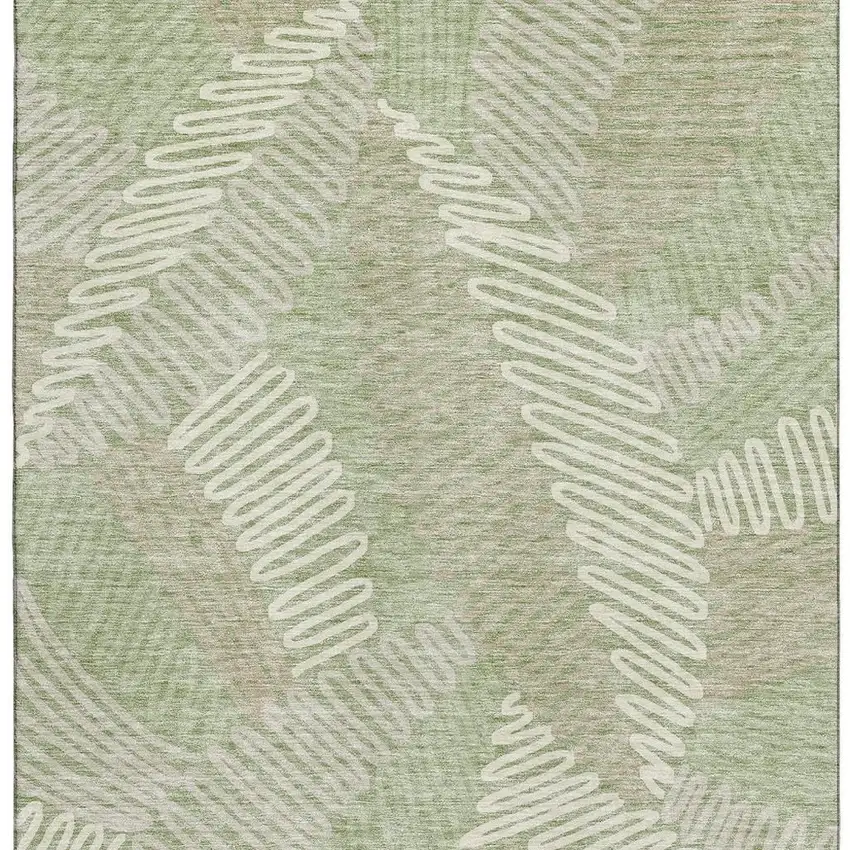 Artichoke Green And Beige Floral Washable Area Rug With UV Protection Photo 4