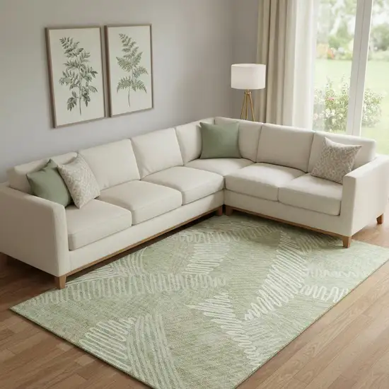 Artichoke Green And Beige Floral Washable Area Rug With UV Protection Photo 1