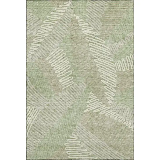 Artichoke Green And Beige Floral Washable Area Rug With UV Protection Photo 1