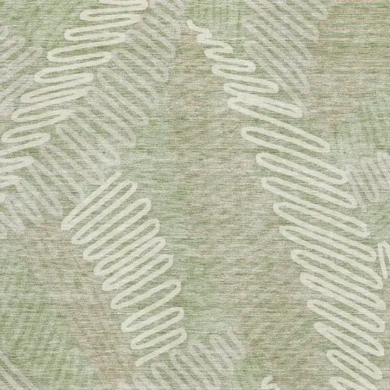 Artichoke Green And Beige Floral Washable Area Rug With UV Protection Photo 3