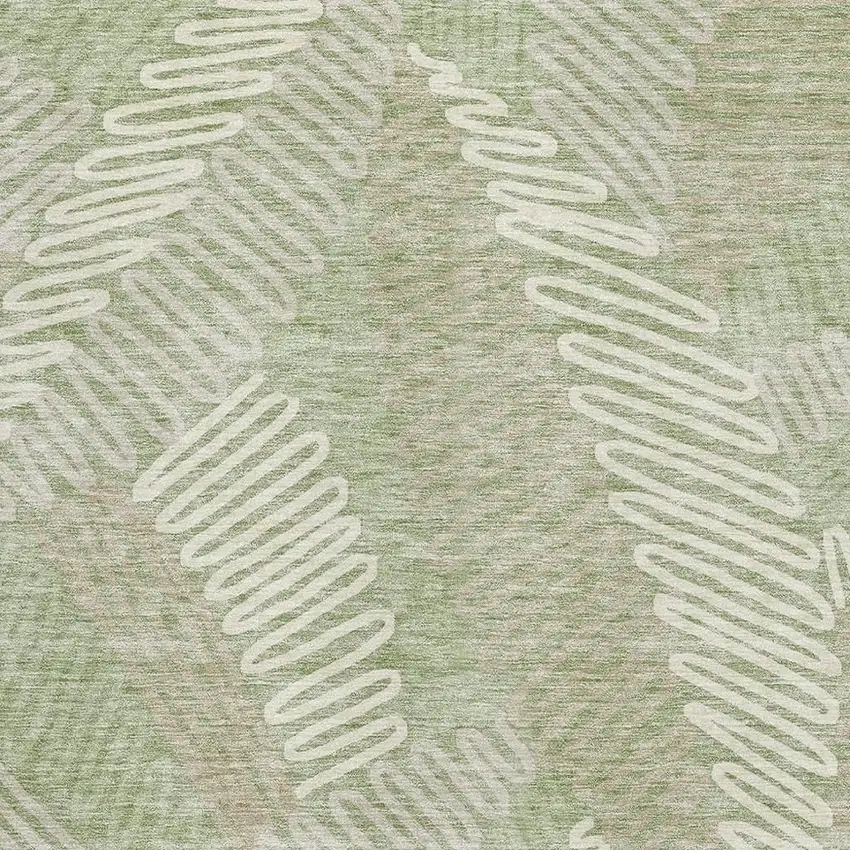 Artichoke Green And Beige Floral Washable Area Rug With UV Protection Photo 3