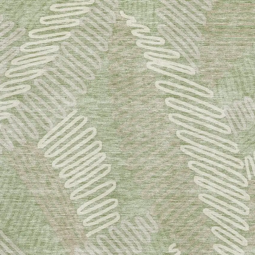 Artichoke Green And Beige Floral Washable Area Rug With UV Protection Photo 3