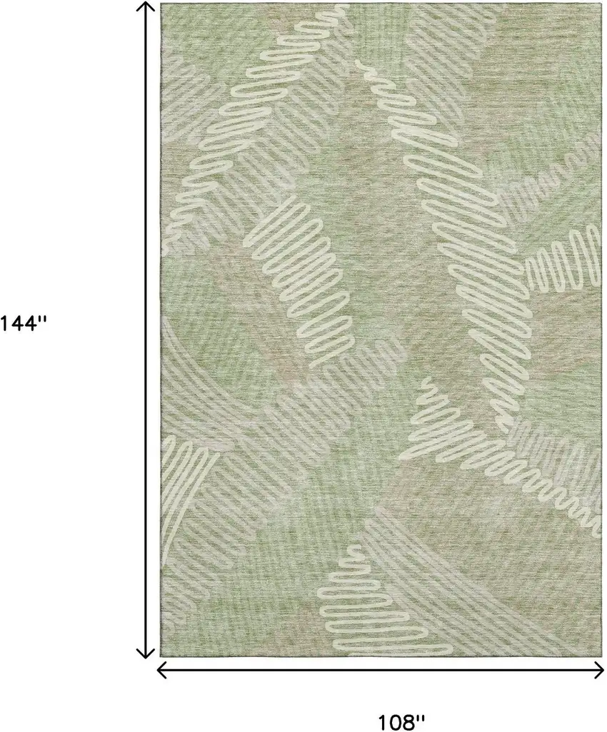 Artichoke Green And Beige Floral Washable Area Rug With UV Protection Photo 3