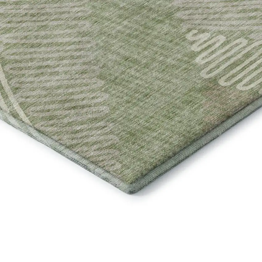 Artichoke Green And Beige Floral Washable Area Rug With UV Protection Photo 7