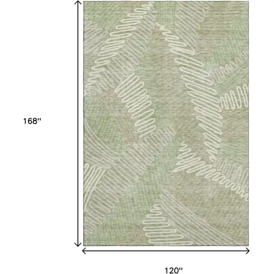 Artichoke Green And Beige Floral Washable Area Rug With UV Protection Photo 3