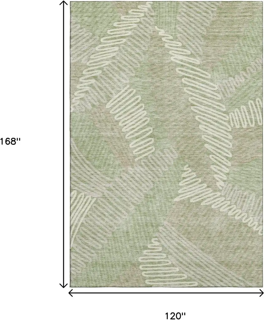 Artichoke Green And Beige Floral Washable Area Rug With UV Protection Photo 3