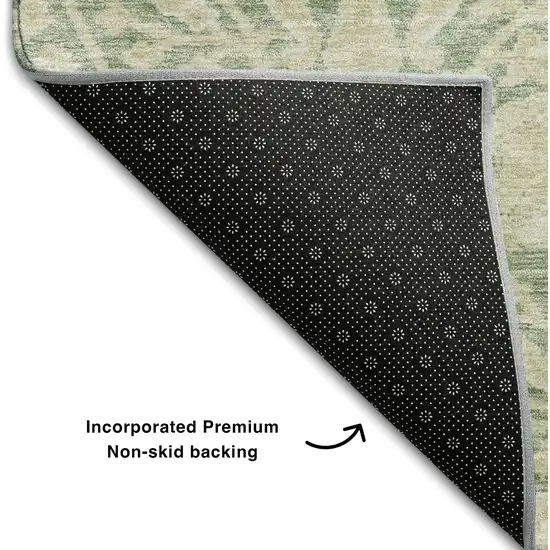Artichoke Green And Beige Floral Washable Area Rug With UV Protection Photo 6