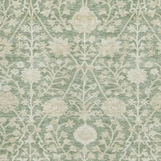Artichoke Green And Beige Floral Washable Area Rug With UV Protection Photo 2