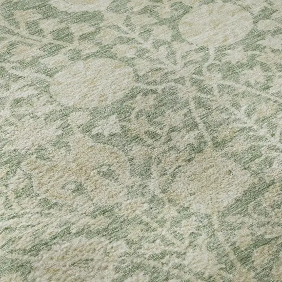 Artichoke Green And Beige Floral Washable Area Rug With UV Protection Photo 9