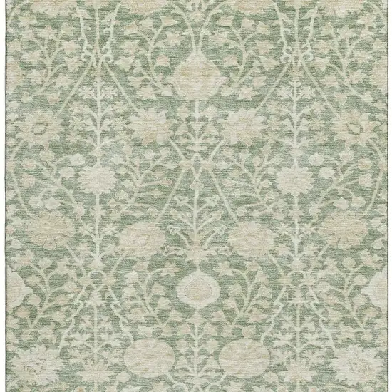 Artichoke Green And Beige Floral Washable Area Rug With UV Protection Photo 3