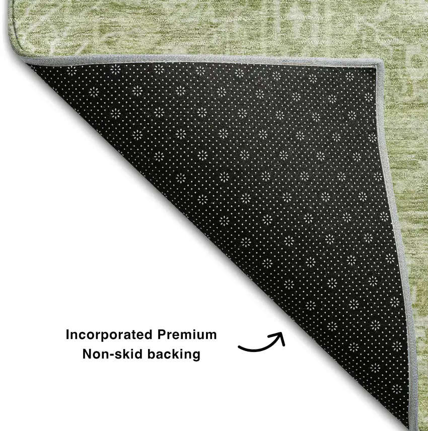 Artichoke Green And Beige Floral Washable Area Rug With UV Protection Photo 6
