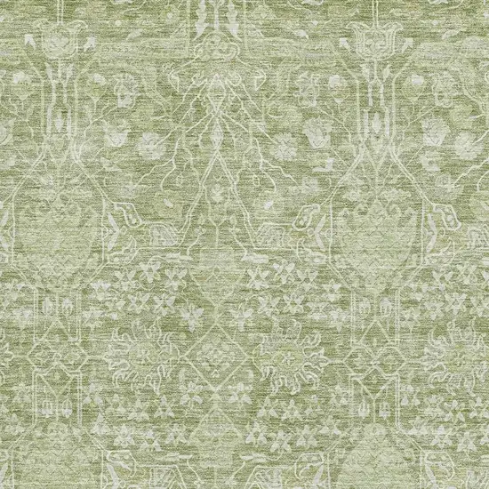 Artichoke Green And Beige Floral Washable Area Rug With UV Protection Photo 2