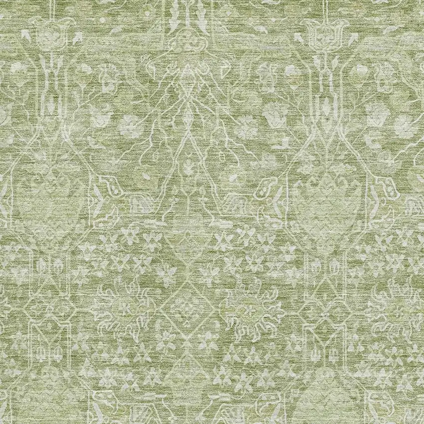 Artichoke Green And Beige Floral Washable Area Rug With UV Protection Photo 2