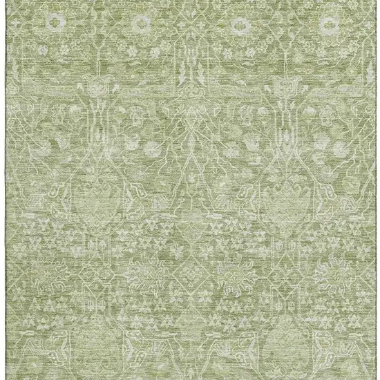 Artichoke Green And Beige Floral Washable Area Rug With UV Protection Photo 3